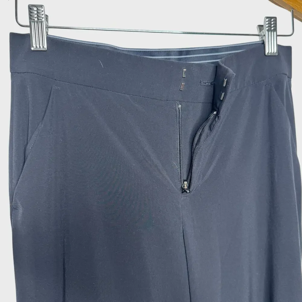 Athleta Size 2 Black Tribeca Wide Leg Crop Pants Snap Split Hem Athleisure Zip